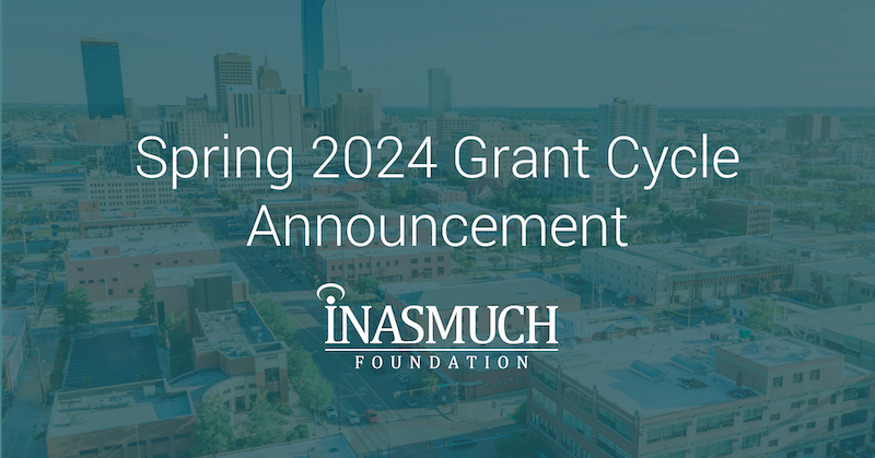 A photo of the OKC skyline with a dark teal overlay that says "Spring 2024 Grant Cycle Announcement"