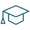 A line icon of a graduation cap, representing Inasmuch Foundation's Education focus area.